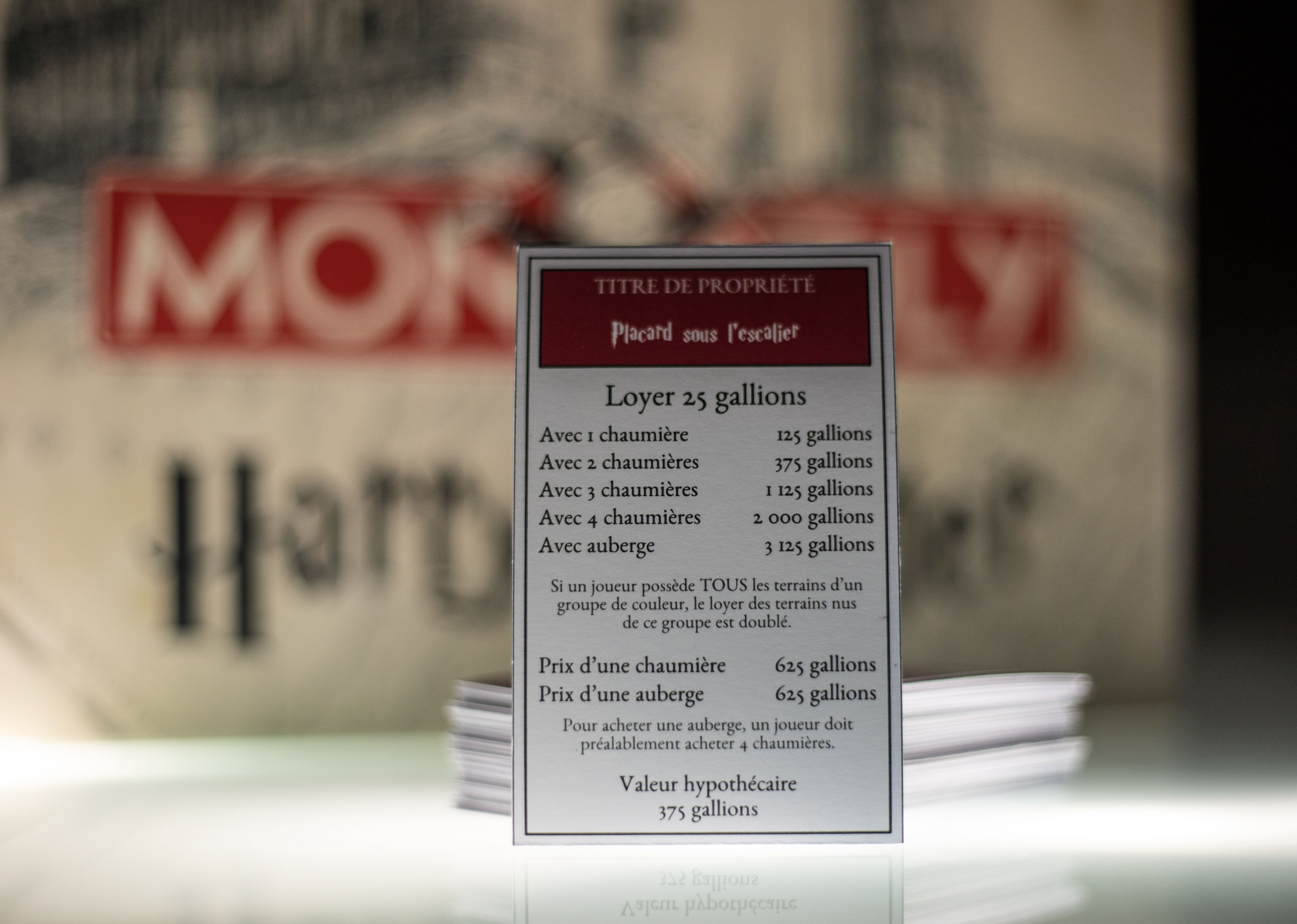 Carte de propriété du Monopoly personnalisé